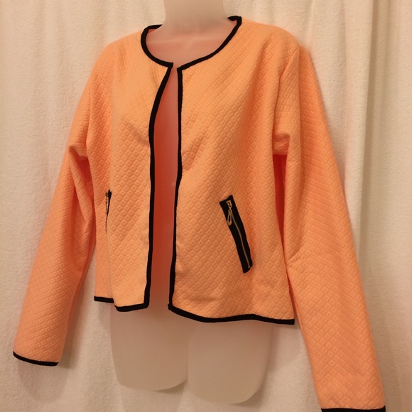 Jackets & Coats Nwot Super Cute Peach Jacket With Black Trim Poshmark